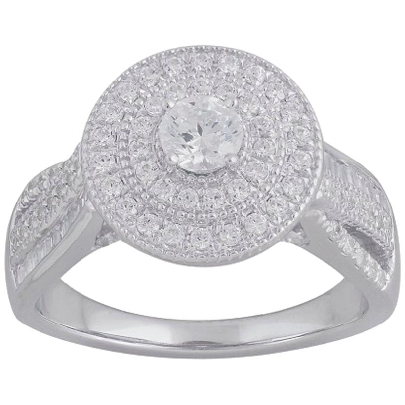 TJD 1.0 Carat Baguette and Round Diamond 18 Karat White Gold Engagement Ring For Sale