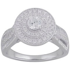 Bague de fiançailles en or blanc 18 carats avec diamants baguettes et ronds de 1,0 carat TJD