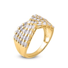 TJD 1.0 Carat Baguette Diamond 14 Karat Yellow Gold Layered Criss-Cross Ring