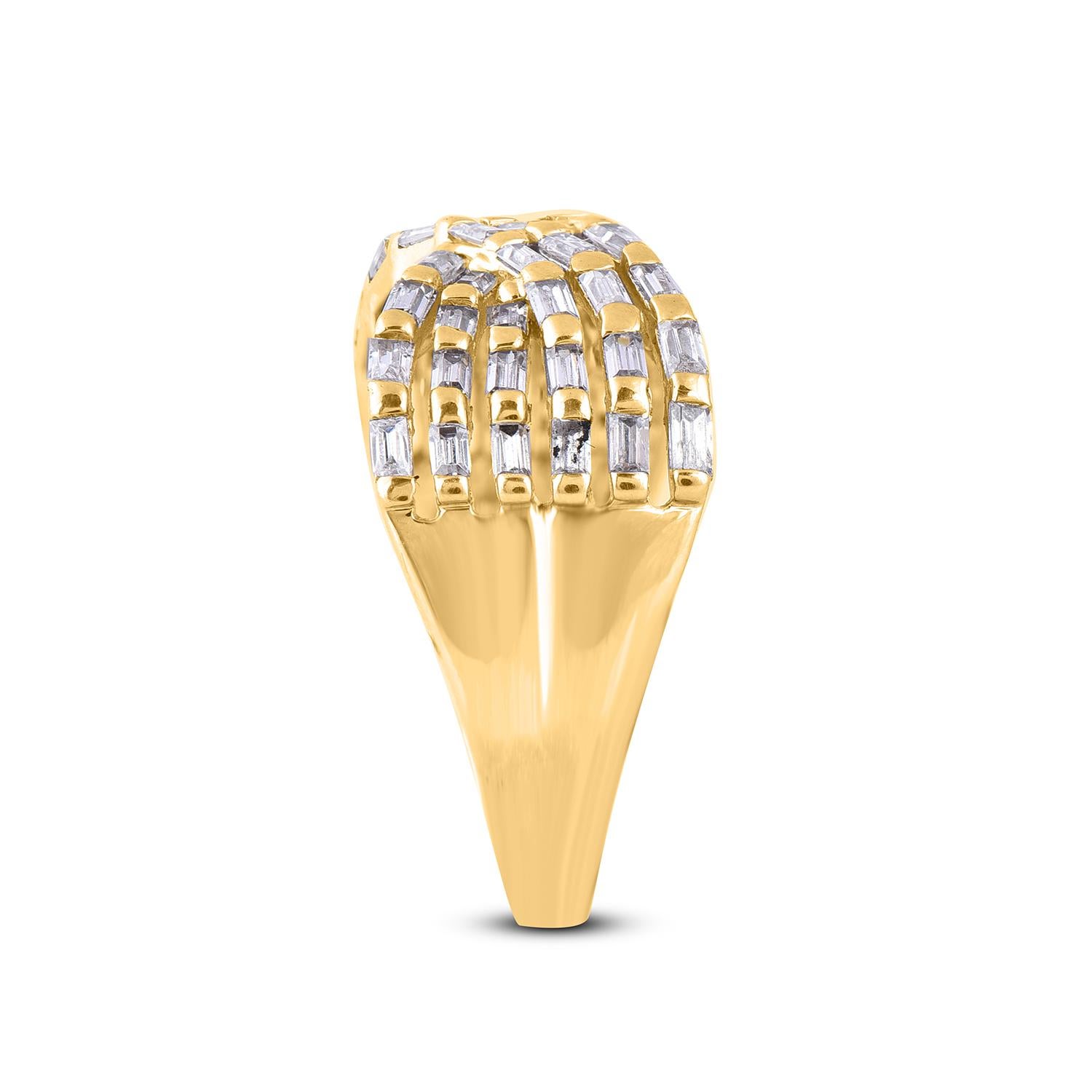 Taille baguette Bague croisée en or jaune 14 carats sertie d'un diamant baguette de 1,0 carat TJD en vente