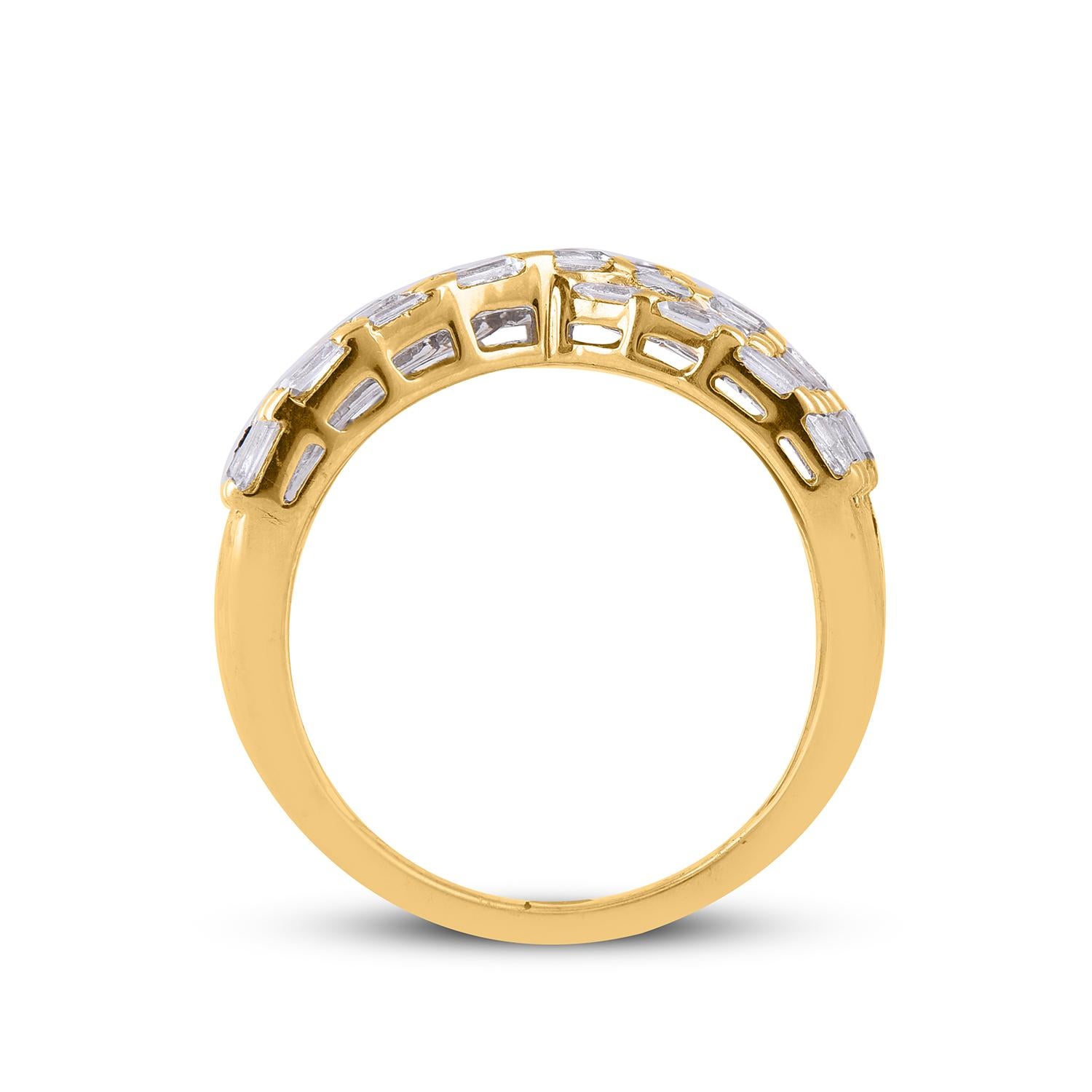 Bague croisée en or jaune 14 carats sertie d'un diamant baguette de 1,0 carat TJD Neuf - En vente à New York, NY