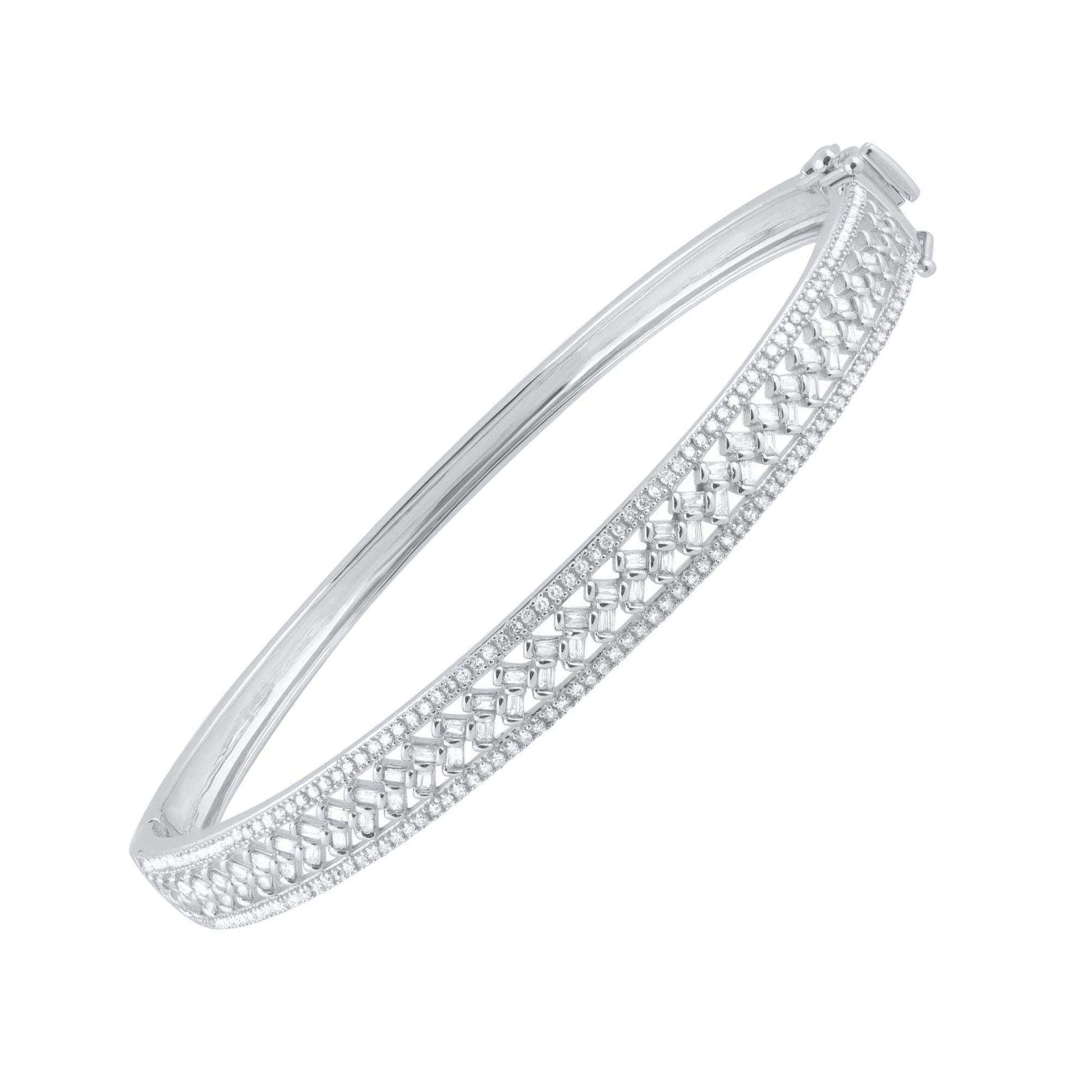TJD 1.0 Carat Baguette Diamond Bangle Bracelet in 18 KT White Gold