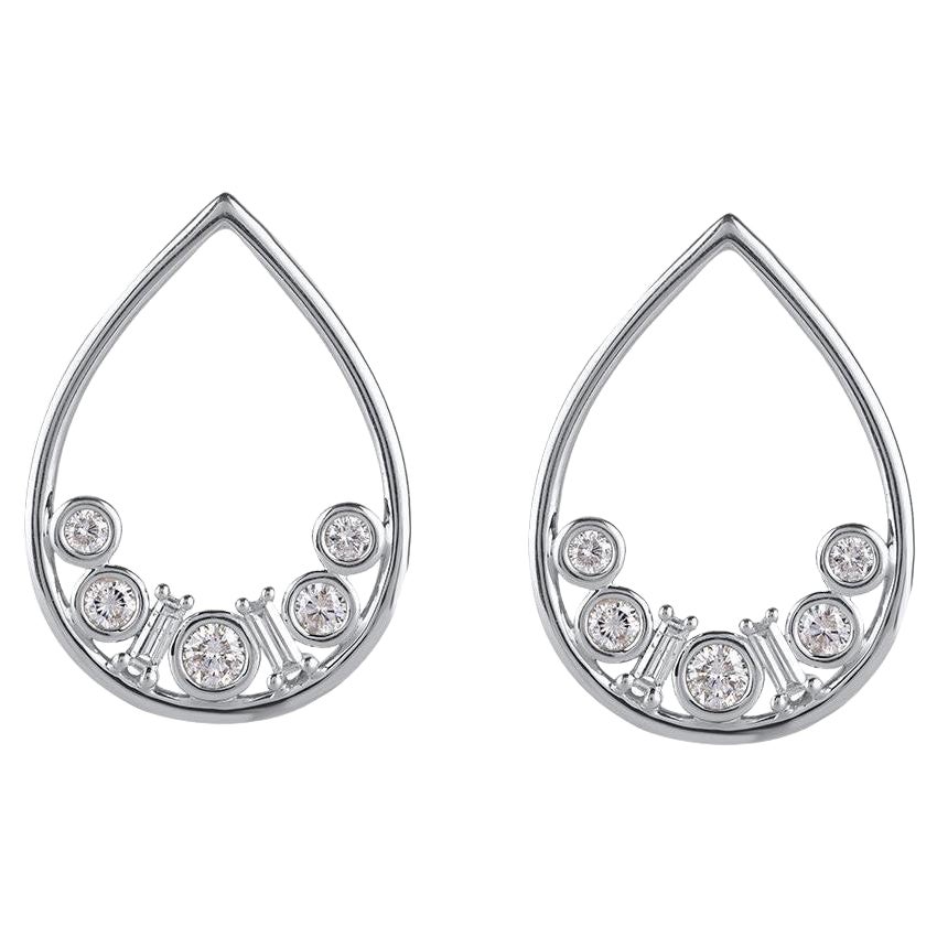 TJD 1.0 Carat Baguette 
Round Diamond 14KT White Gold Teardrop Stud Earrings