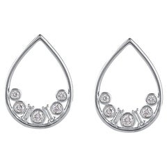 TJD 1.0 Carat Baguette & Round Diamond 14KT White Gold Teardrop Stud Earrings
