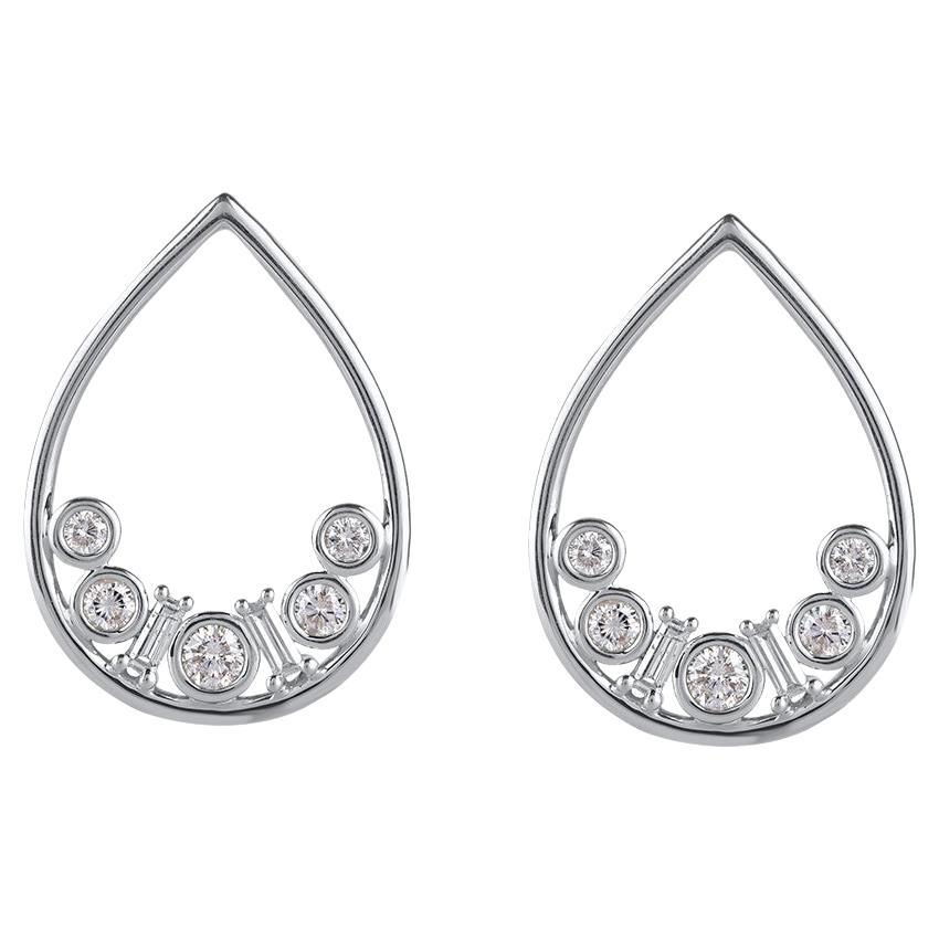 TJD 1.0 Carat Baguette 
Round Diamond 14KT White Gold Teardrop Stud Earrings