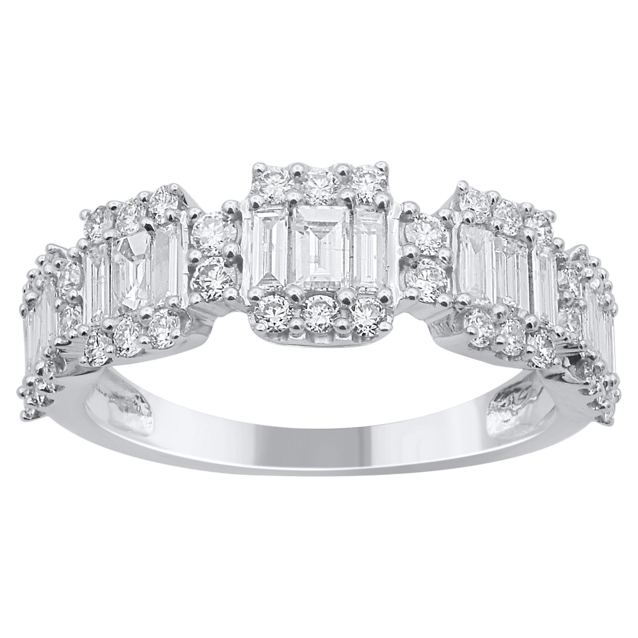 TJD 1.0 Carat Baguette & Round Multi Diamond Band Ring in 14 Karat White Gold