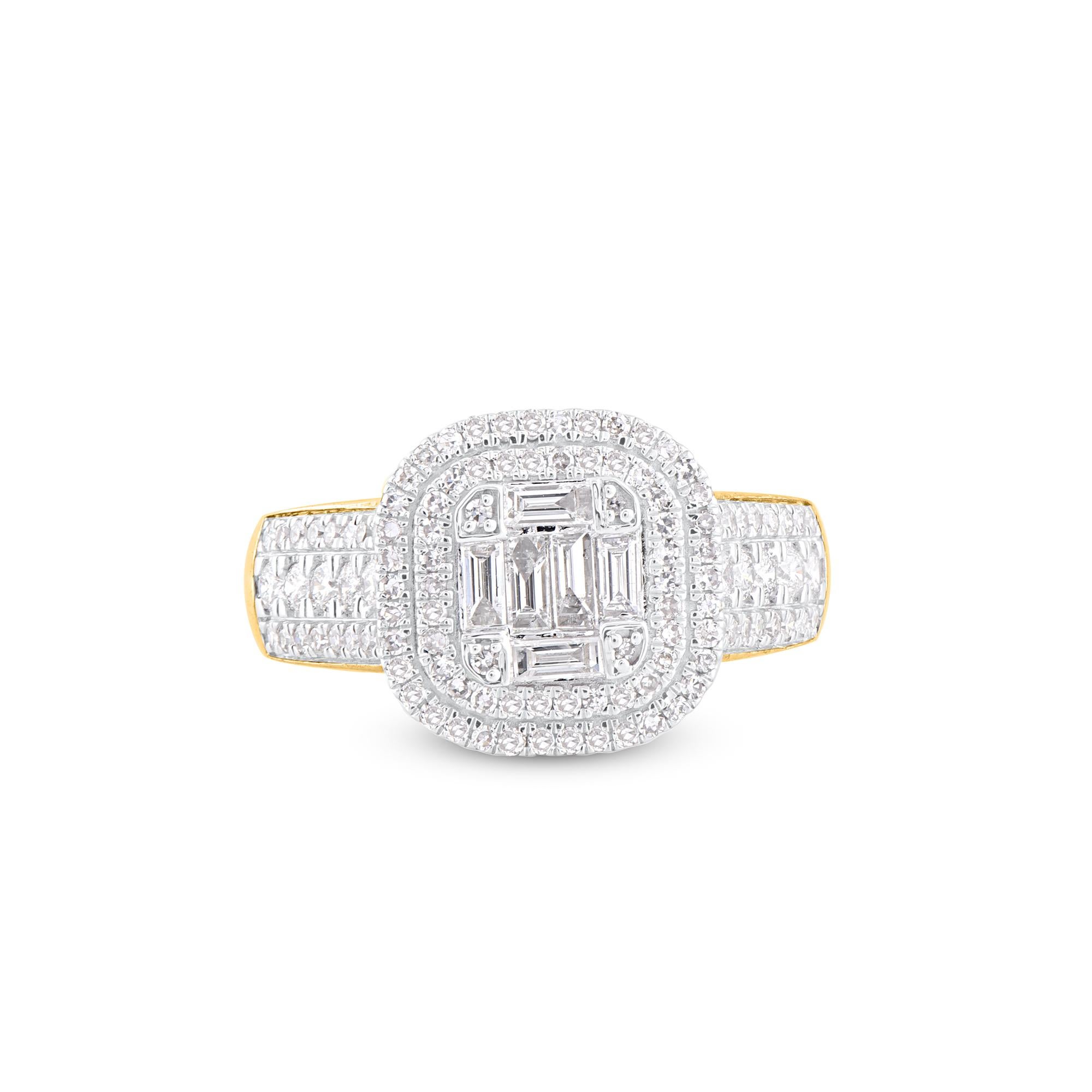 Contemporary TJD 1.0 Carat Brilliant & Baguette Diamond 14KT Yellow Gold Wedding Band Ring For Sale