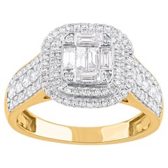 TJD 1.0 Carat Brilliant & Baguette Diamond 14KT Yellow Gold Wedding Band Ring