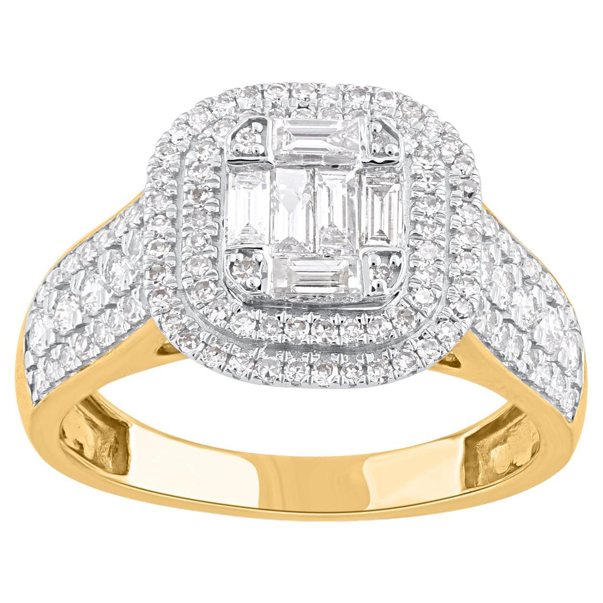 Alliance en or jaune 14 carats avec diamants brillants et baguettes de 1,0 carat TJD