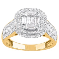 Alliance en or jaune 14 carats avec diamants brillants et baguettes de 1,0 carat TJD