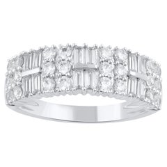 TJD 1.0 Carat Brilliant Cut & Baguette Diamond 14KT White Gold Wedding Band Ring