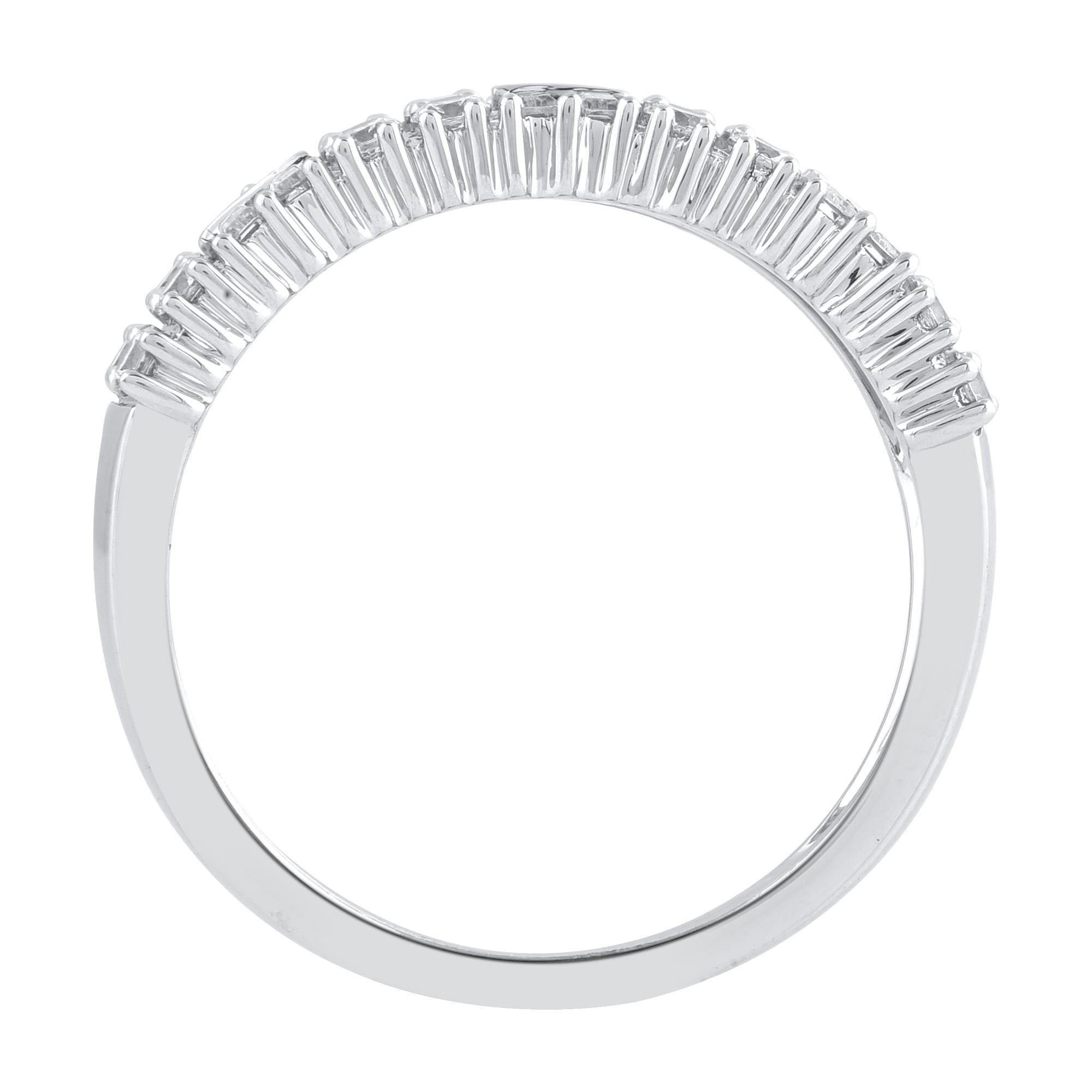 Contemporary TJD 1.0 Carat Brilliant Cut & Baguette Diamond 18KT White Gold Wedding Band Ring For Sale