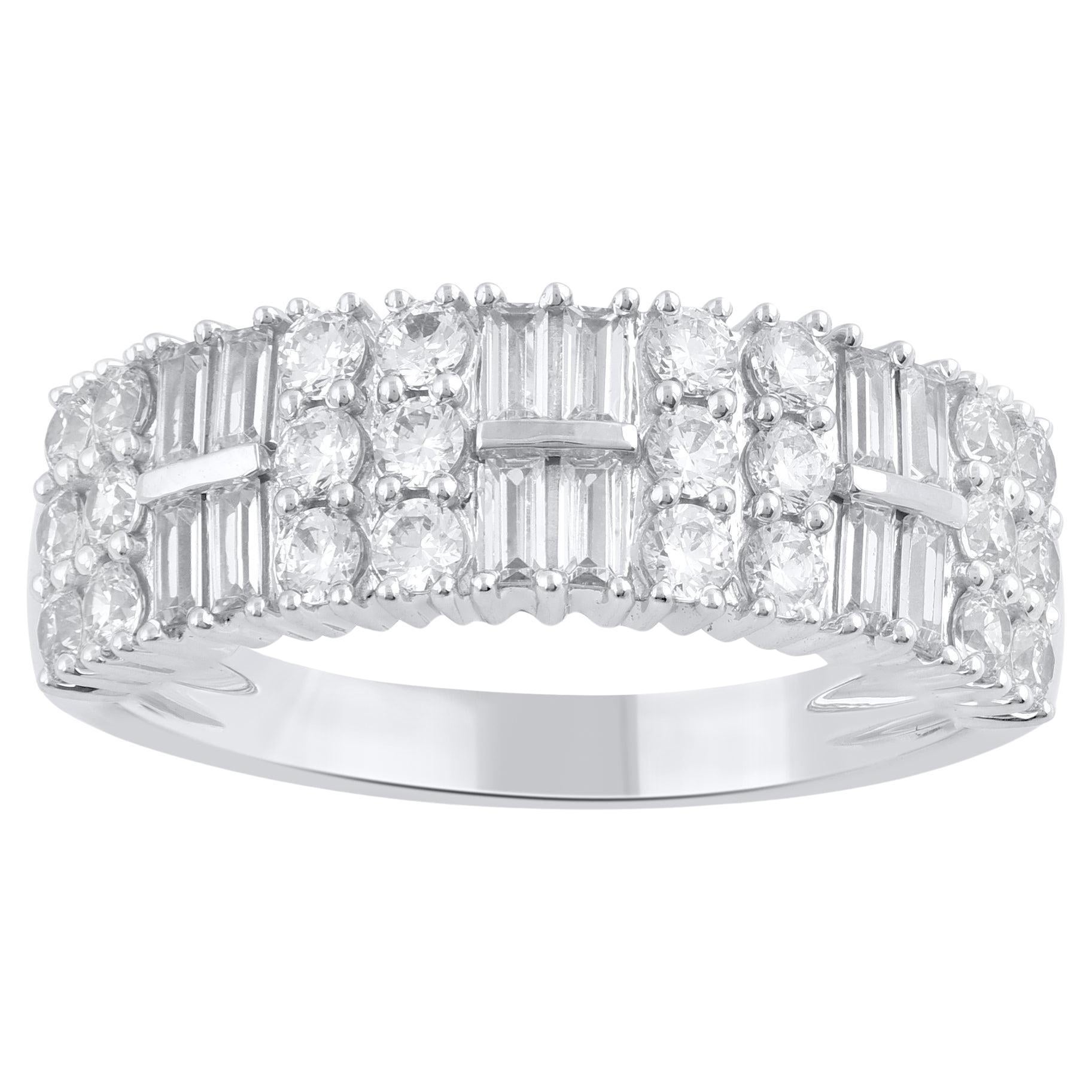 TJD 1.0 Carat Brilliant Cut 
Baguette Diamond 18KT White Gold Wedding Band Ring For Sale