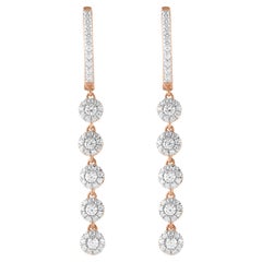 TJD 1.0 Carat Brilliant Cut Diamond 14 Karat Rose Gold Dangle Drop Earrings