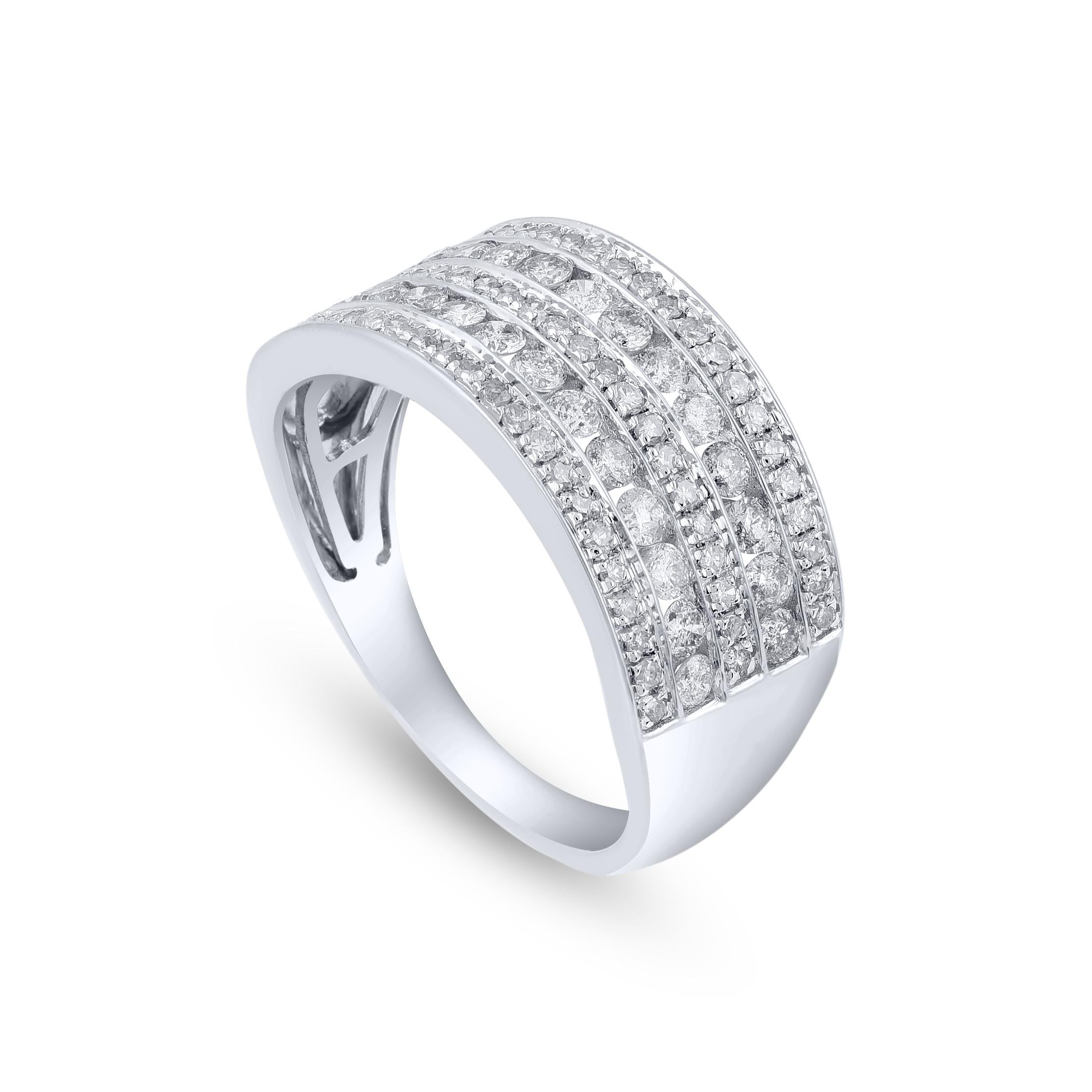Contemporary TJD 1.0 Carat Brilliant Cut Diamond 14 Karat White Gold Anniversary Band Ring For Sale