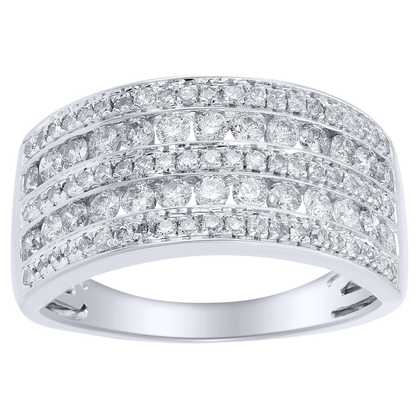 TJD 1,0 Karat Brillantschliff Diamant 14 Karat Weißgold Jahrestag-Ring im Angebot