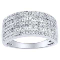 TJD 1.0 Carat Brilliant Cut Diamond 14 Karat White Gold Anniversary Band Ring