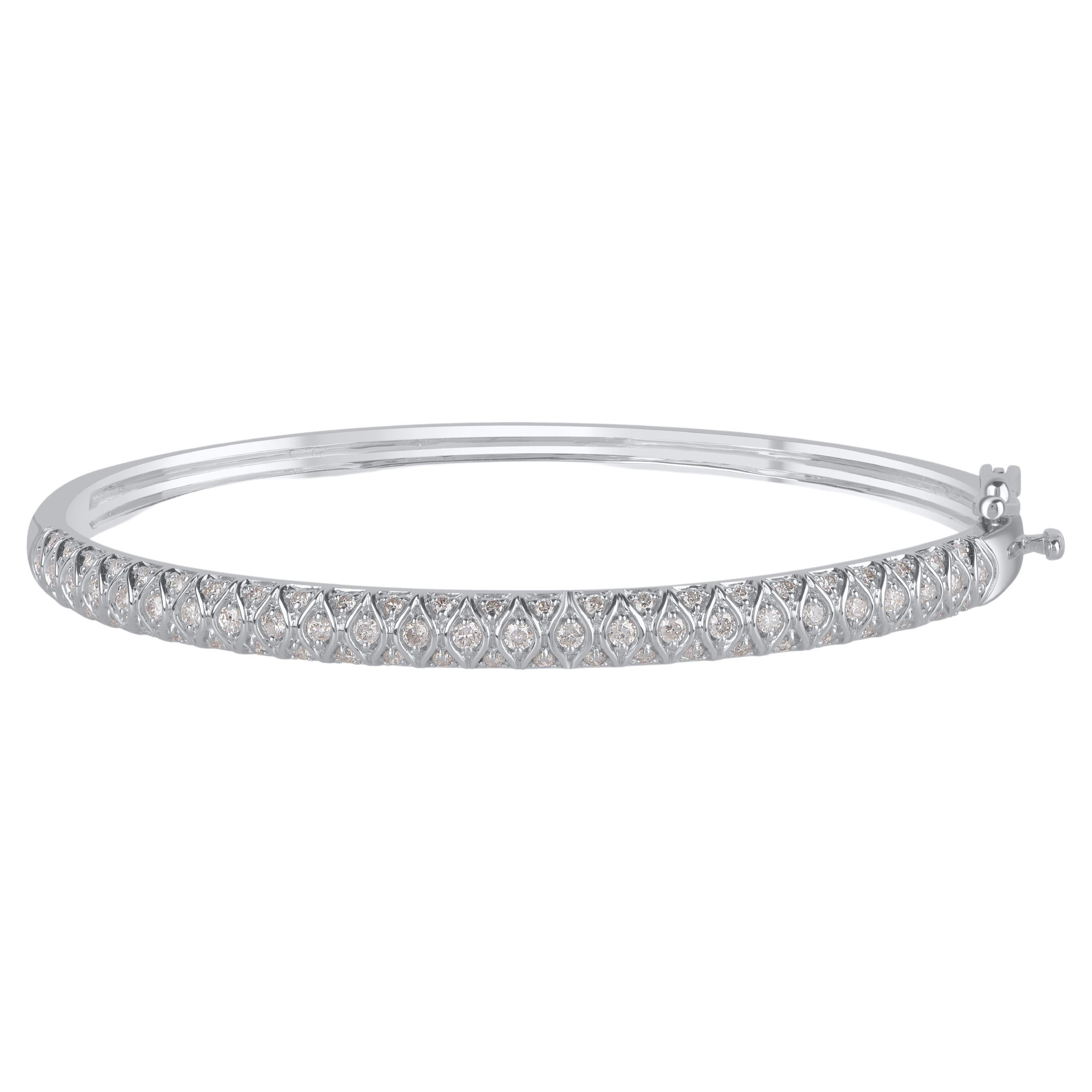 TJD 1.0 Carat Brilliant Cut Diamond 14 Karat White Gold Bangle For Sale