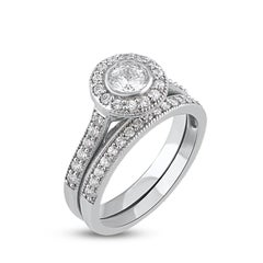 TJD 1,0 Karat Brillantschliff Diamant 14 Karat Weißgold Brautring Set
