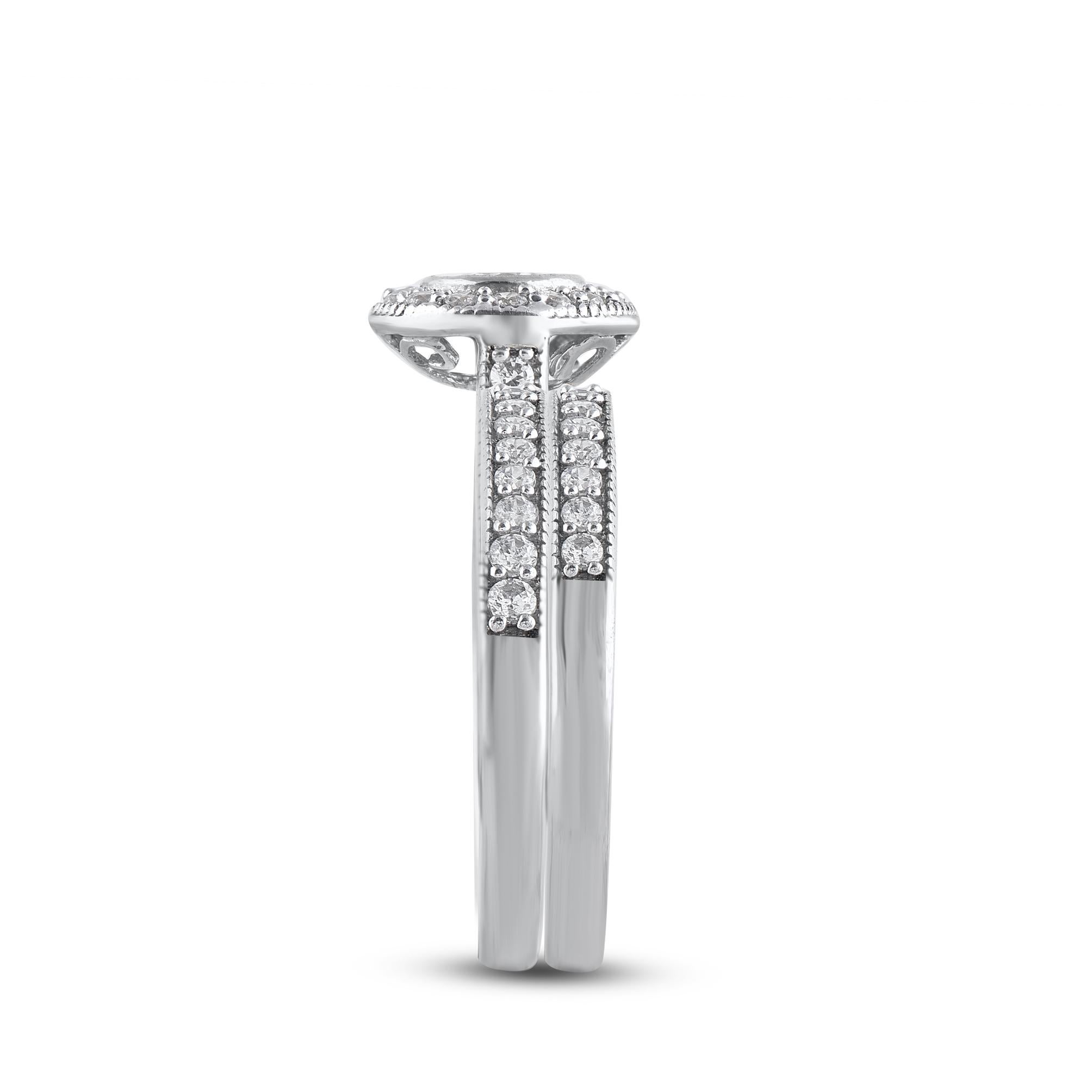 TJD 1.0 Carat Brilliant cut Diamond 14 Karat White Gold Bridal Ring Set In New Condition For Sale In New York, NY