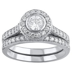 TJD 1.0 Carat Brilliante coupe Diamond 14 Karat White Gold Bridal Ring Set