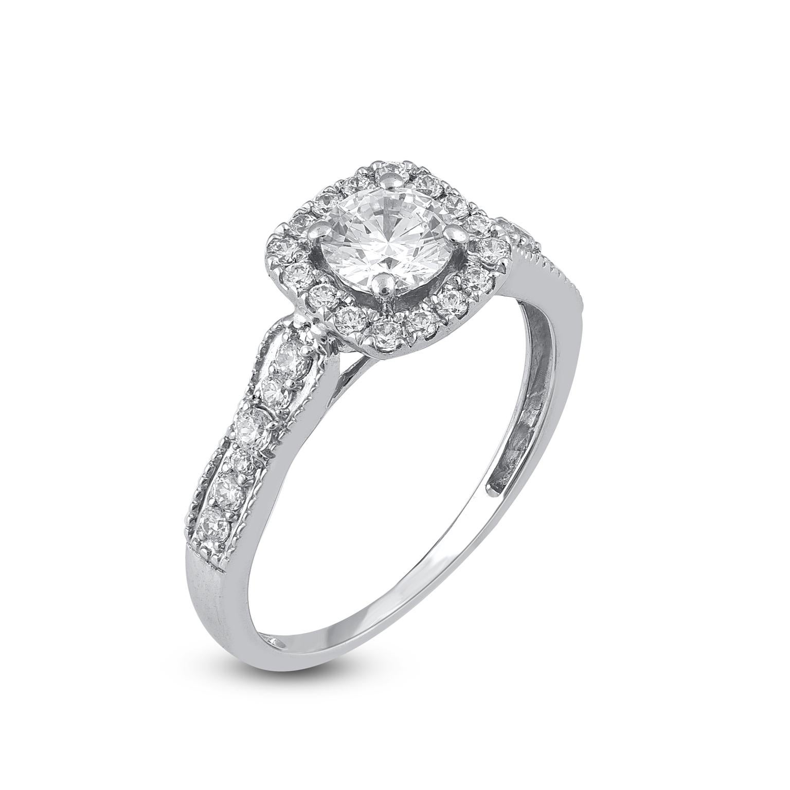 Contemporary TJD 1.0 Carat Brilliant Cut Diamond 14 Karat White Gold Halo Engagement Ring For Sale