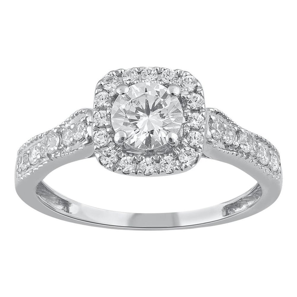 TJD 1.0 Carat Brilliant Cut Diamond 14 Karat White Gold Halo Engagement Ring