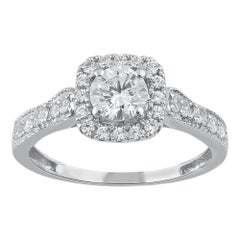 TJD 1.0 Carat Brilliant Cut Diamond 14 Karat White Gold Halo Engagement Ring