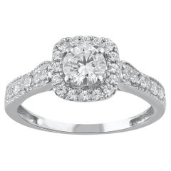 TJD 1.0 Carat Brilliant Cut Diamond 14 Karat White Gold Halo Engagement Ring