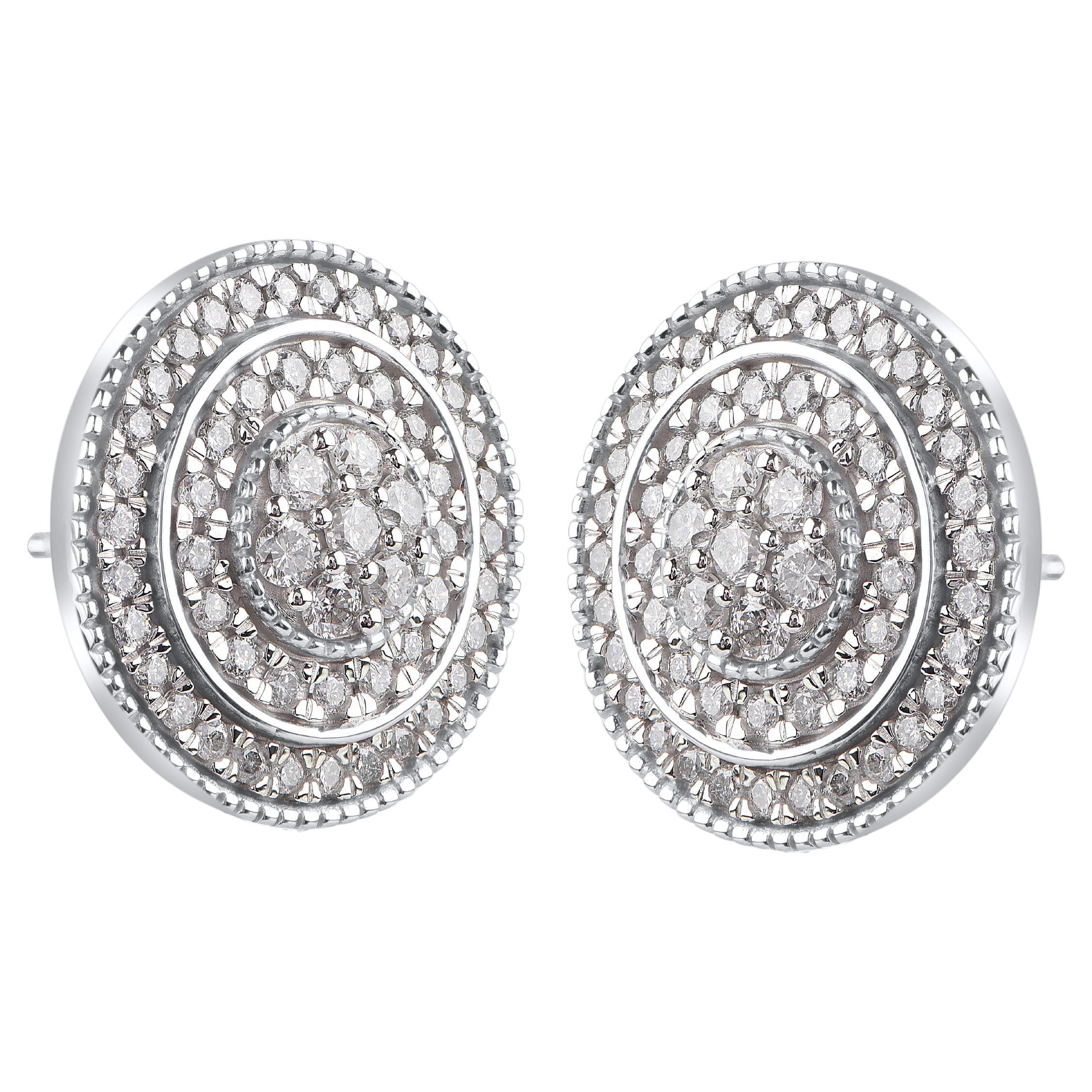 Timeless and elegant, these diamond stud earring are a style you'll wear with every look in your wardrobe. This earring is beautifully designed and studded with 108 natural brilliant cut diamonds in prong setting. We only use natural, 100% conflict