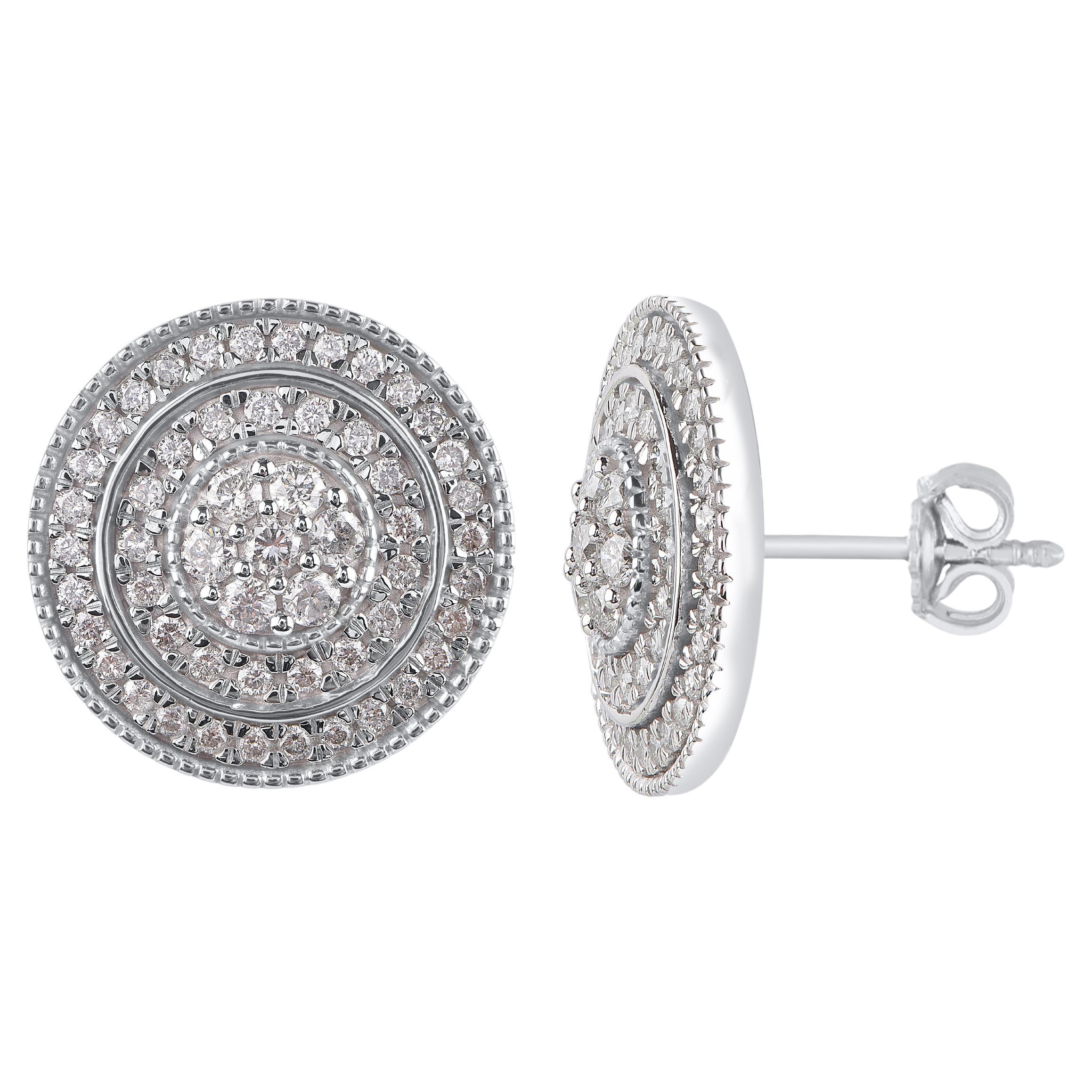 TJD 1.0 Carat Brilliant Cut Diamond 14 Karat White Gold Halo Stud Earring