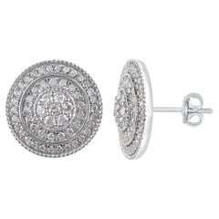 TJD 1.0 Carat Brilliant Cut Diamond 14 Karat White Gold Halo Stud Earring