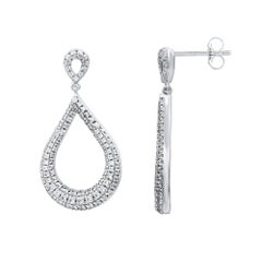 TJD 1.0 Carat Brilliant Cut Diamond 14 Karat White Gold Teardrop Dangle Earrings