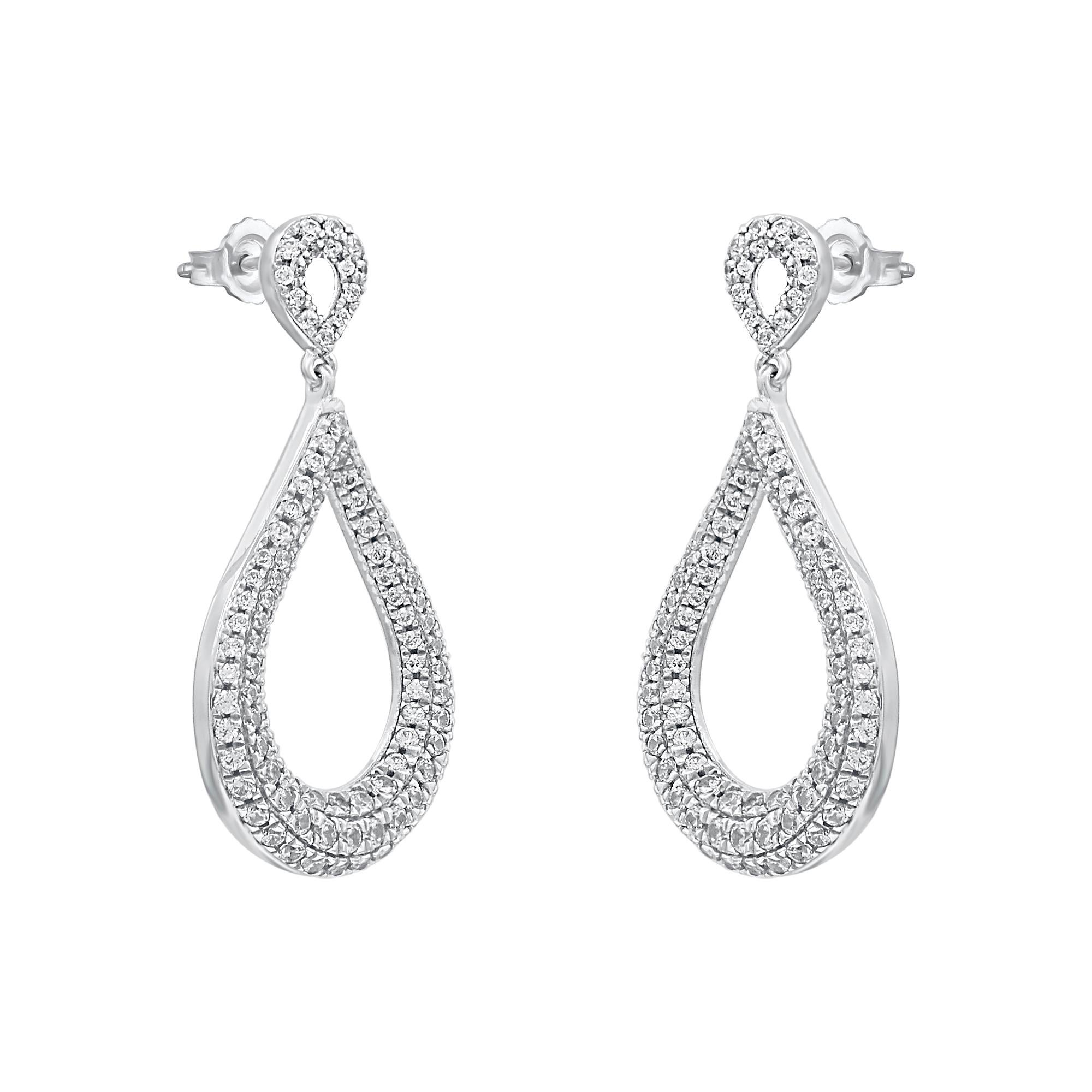 Contemporary TJD 1.0 Carat Brilliant Cut Diamond 14 Karat White Gold Teardrop Dangle Earrings For Sale