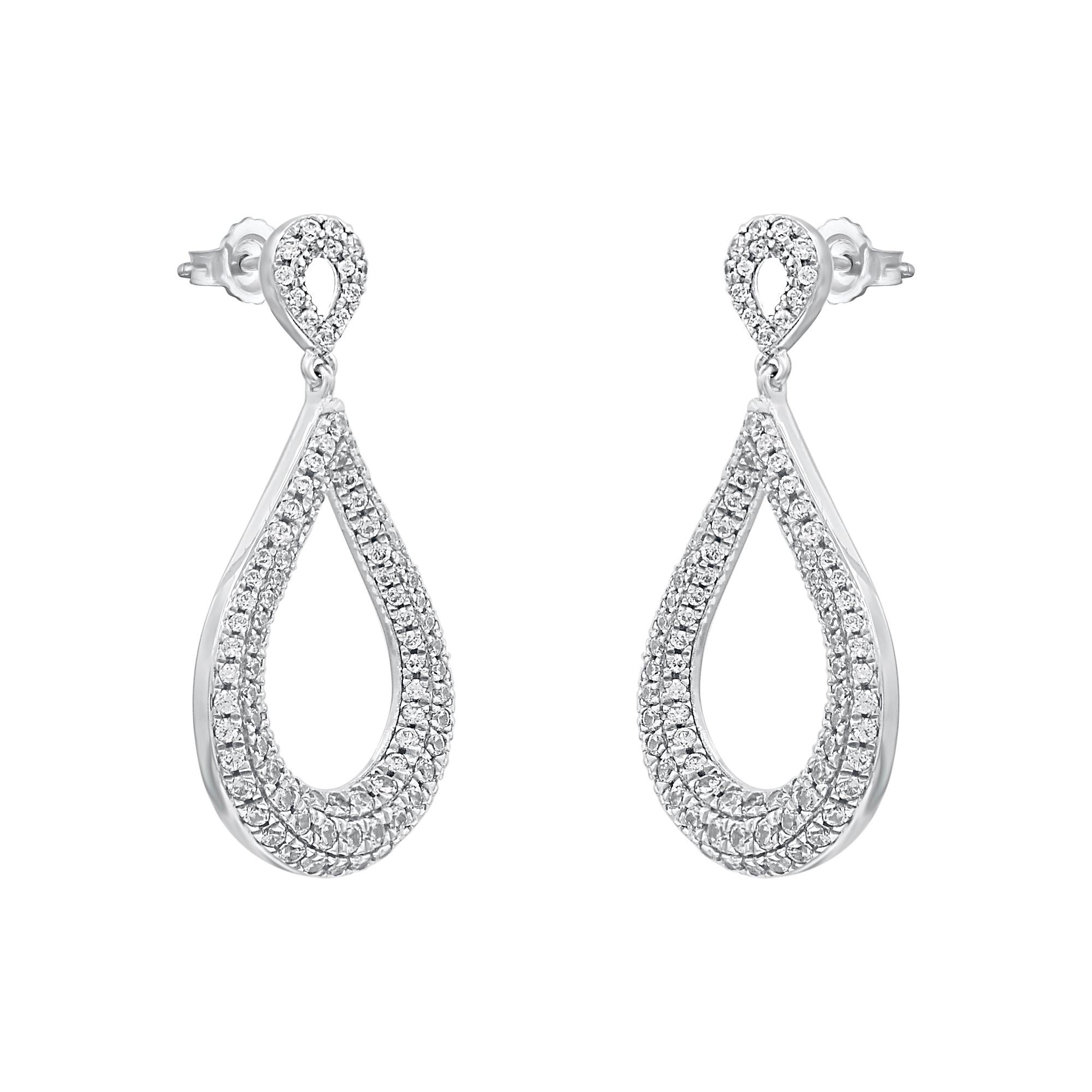 Contemporary TJD 1.0 Carat Brilliant Cut Diamond 14 Karat White Gold Teardrop Dangle Earrings For Sale