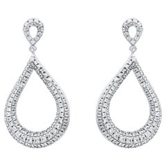 TJD Boucles d'oreilles pendantes en or blanc 14 carats, diamant taille brillant de 1,0 carat.