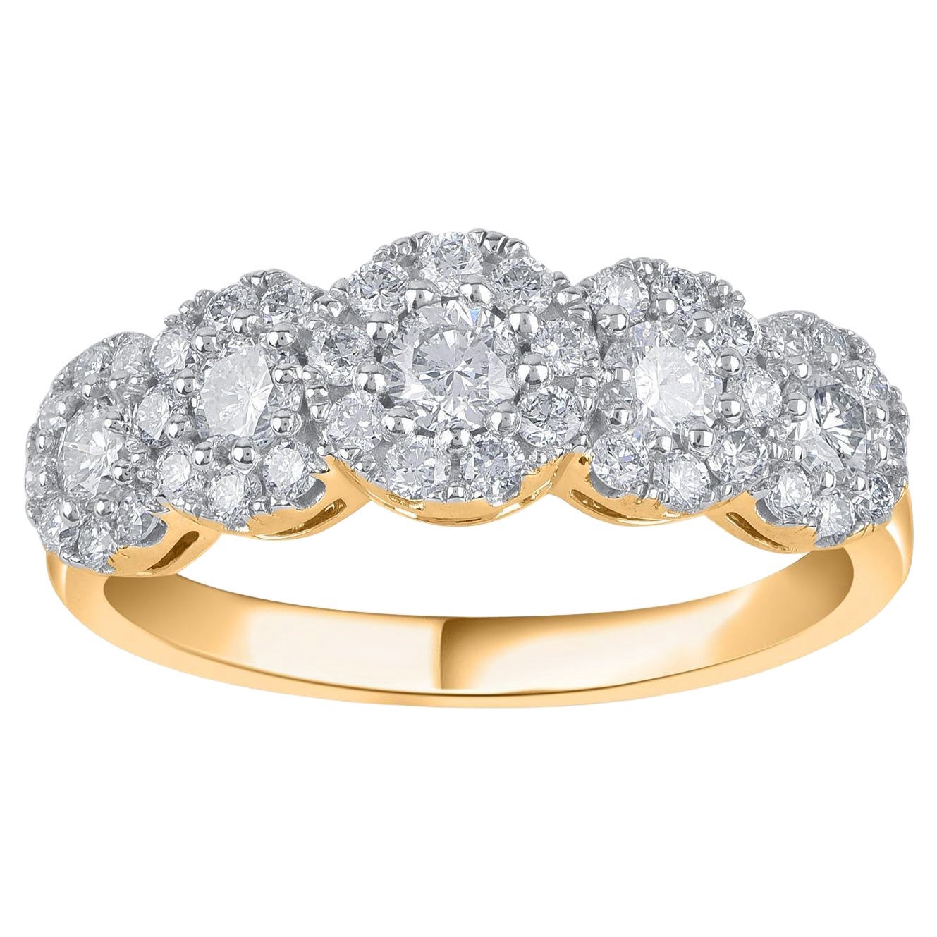 TJD 1.0 Carat Brilliant Cut Diamond 14 Karat Yellow Gold Cluster Engagement Ring