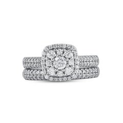 TJD 1,0 Karat Brillantschliff Diamant 14K Weißgold Kissenrahmen Brautring Set
