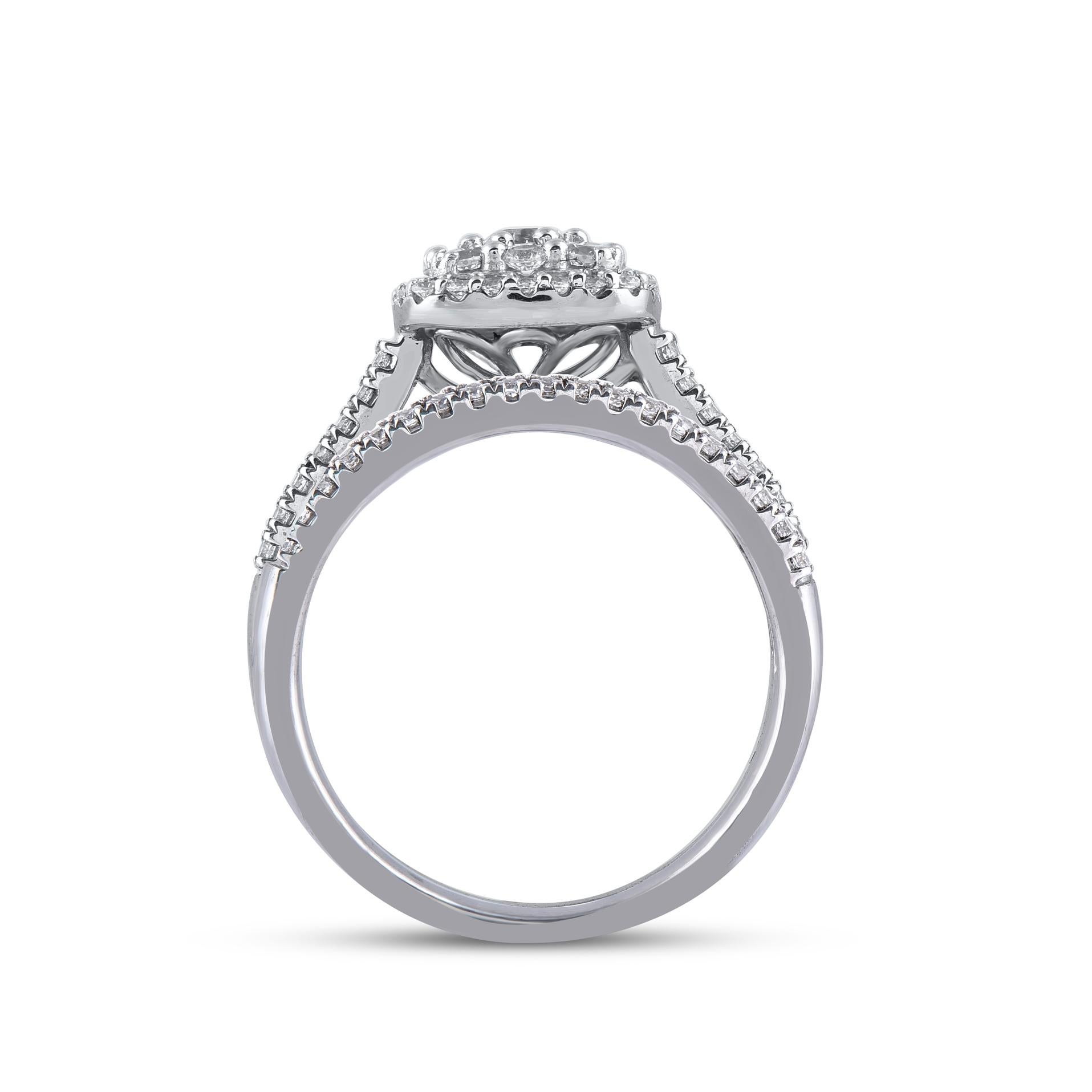 Women's TJD 1.0 Carat Brilliant Cut Diamond 14K White Gold Cushion Frame Bridal Ring Set For Sale