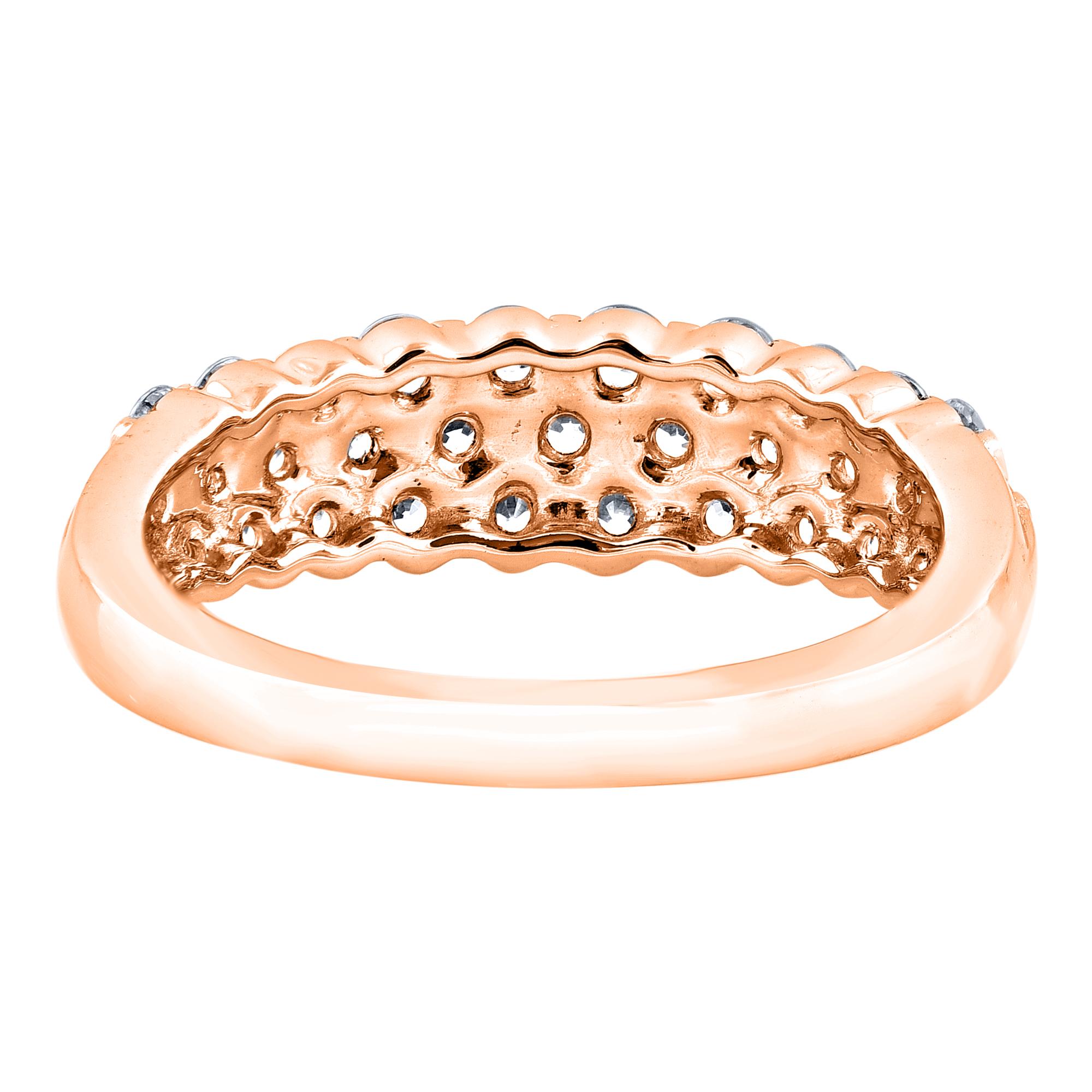 Contemporary TJD 1.0 Carat Brilliant Cut Diamond 14KT Rose Gold Three Row Wedding Band Ring For Sale