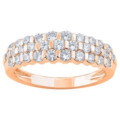 TJD 1.0 Carat Brilliant Cut Diamond 14KT Rose Gold Three Row Wedding Band Ring