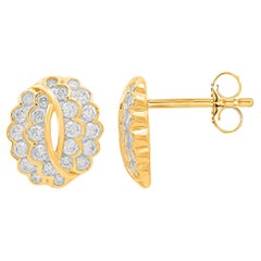 TJD 1.0 Carat Brilliant Cut Diamond 14KT Yellow Gold Cluster Stud Earring