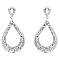 TJD 1.0 Carat Brilliant Cut Diamond 18 Karat White Gold Teardrop Dangle Earrings