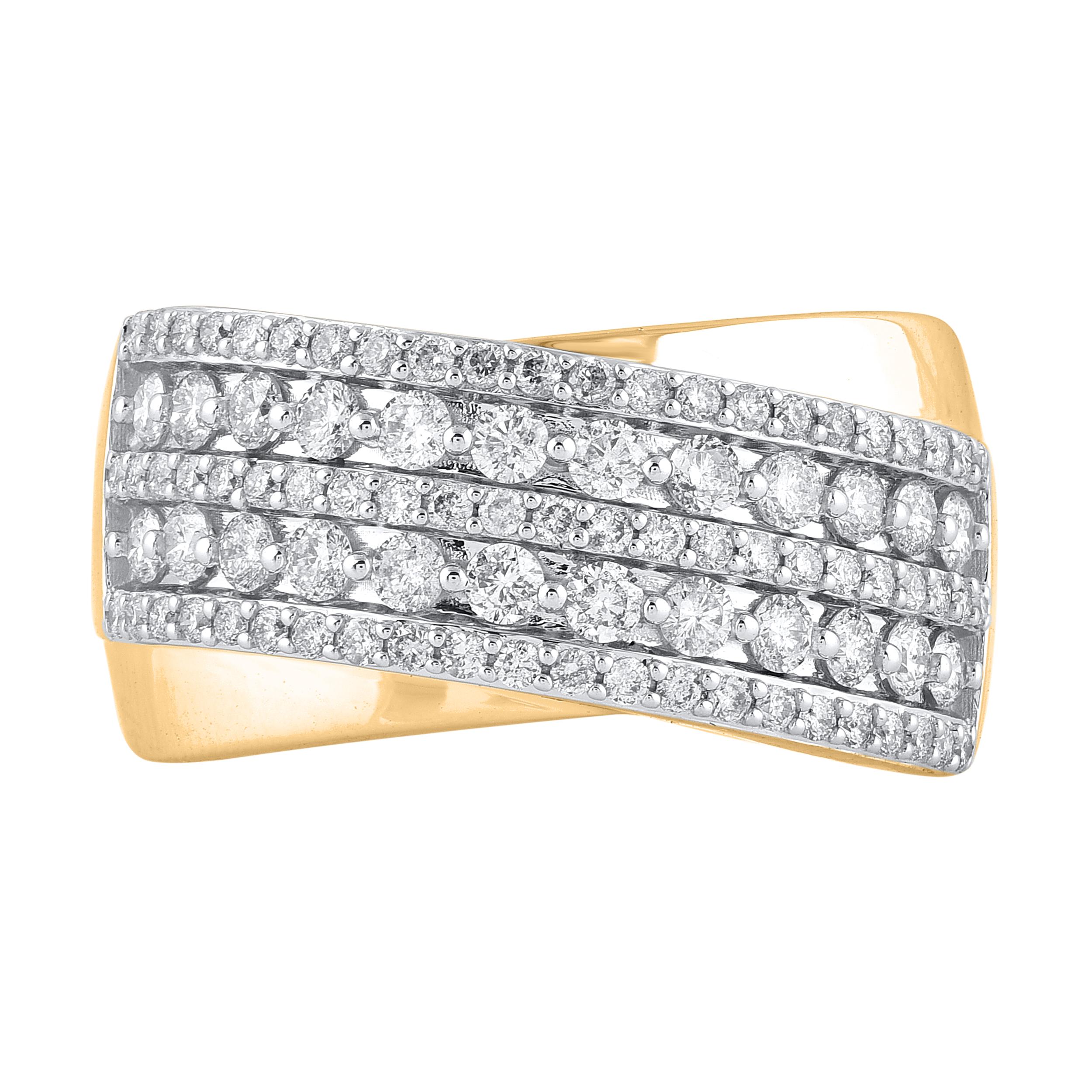TJD Anillo Cruzado con Diamantes talla Brillante de 1,0 Quilates en Oro Amarillo de 14 Kilates Corte brillante en venta