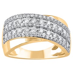 TJD 1.0 Carat Brilliant cut Diamond Cross over Band Ring in 14 Karat Yellow Gold