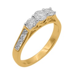 TJD 1.0 Carat Brilliant Cut Diamond Three Stone Wedding Ring 14KT Yellow Gold