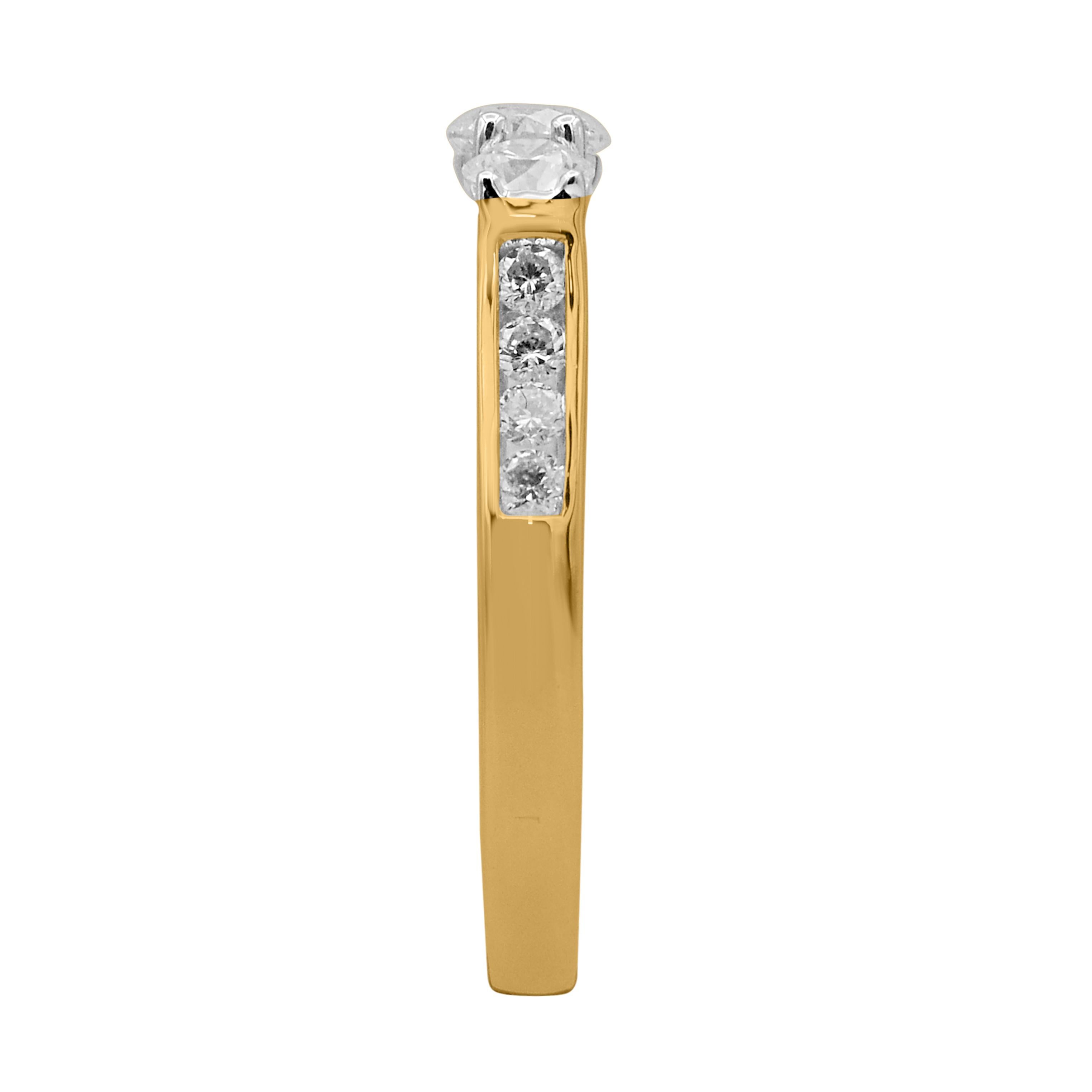 TJD Alianza de boda de tres piedras con diamantes talla brillante de 1,0 quilates y oro amarillo de 14 quilates Moderno en venta