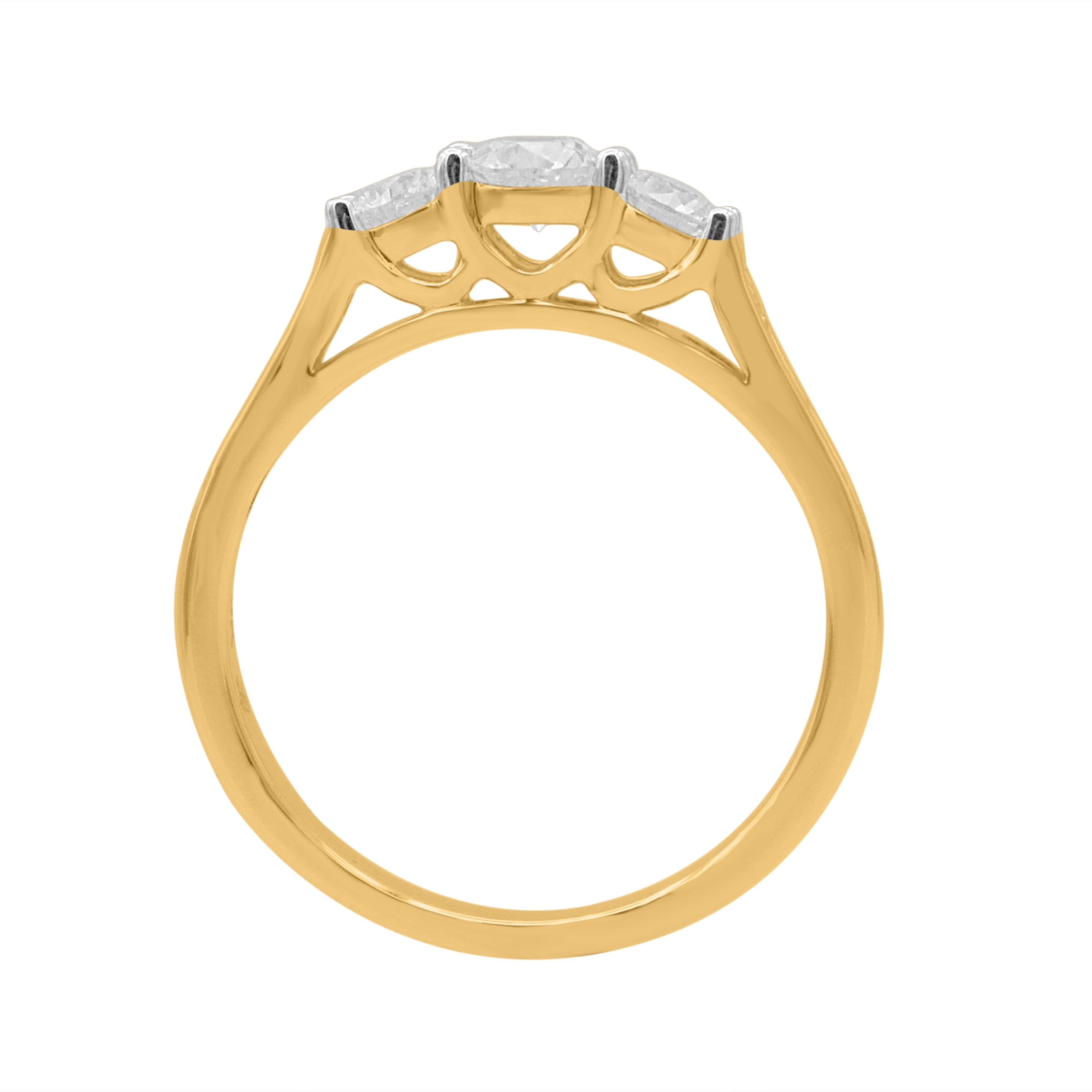 TJD 1,0 Karat Brillantschliff Diamant Dreistein-Hochzeitsring 14KT Gelbgold im Zustand „Neu“ im Angebot in New York, NY