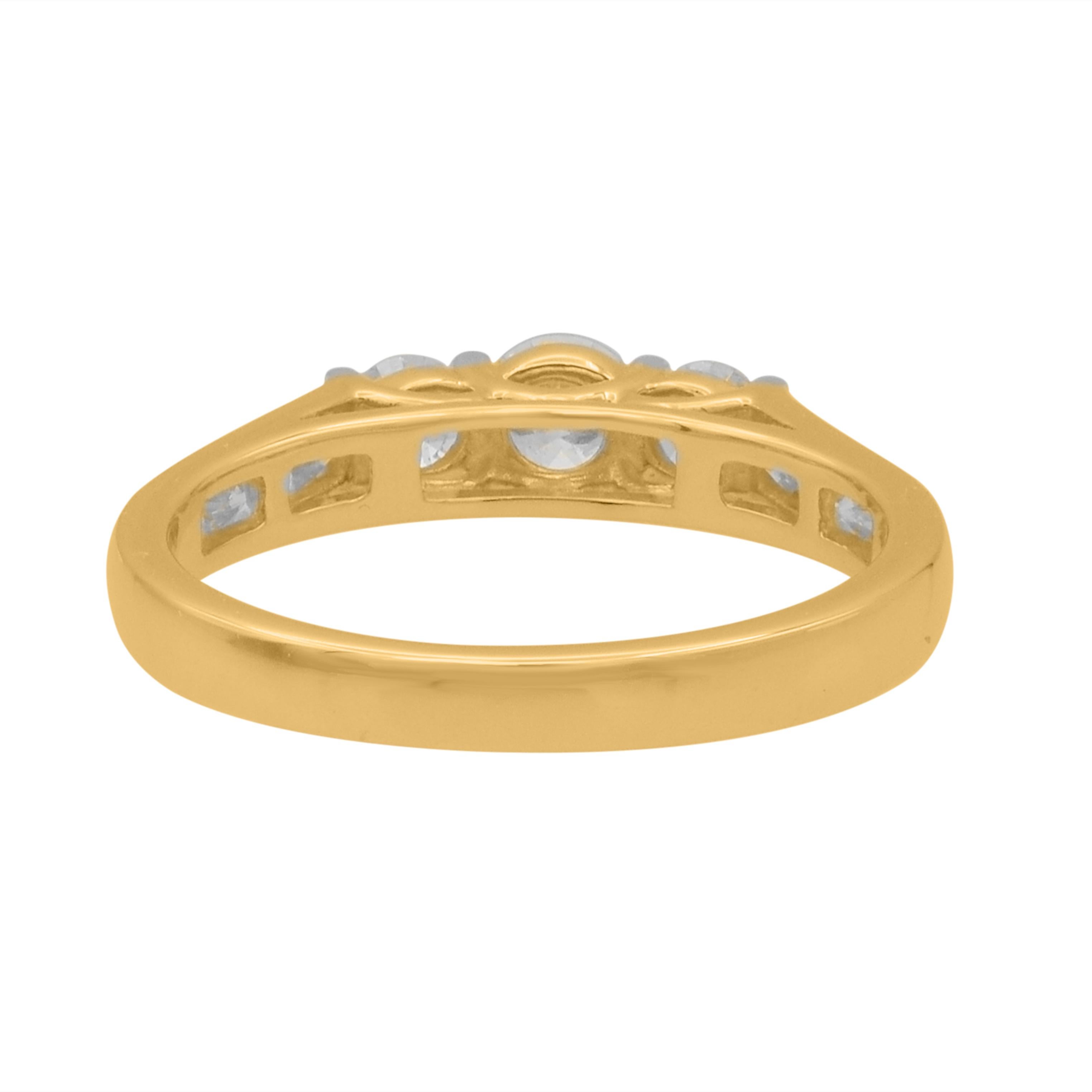 Women's TJD 1.0 Carat Brilliant Cut Diamond Three Stone Wedding Ring 18KT Yellow Gold For Sale
