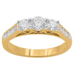 TJD 1.0 Carat Brilliant Cut Diamond Three Stone Wedding Ring 18KT Yellow Gold